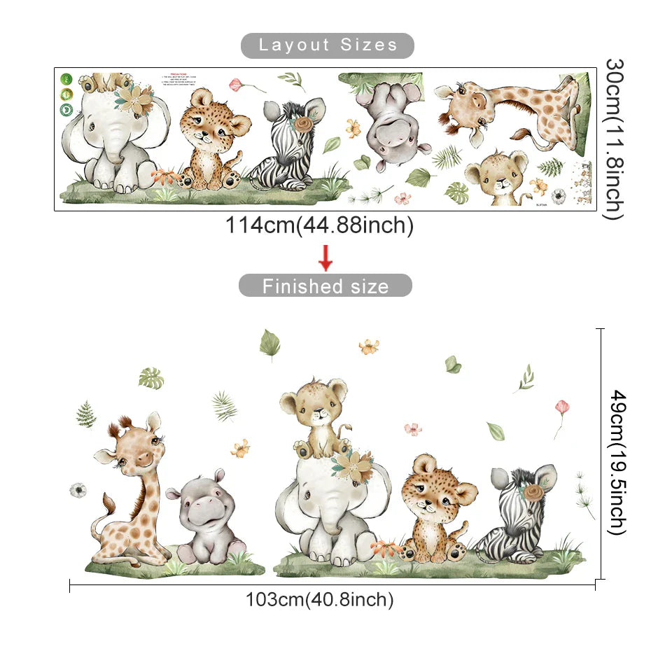 Elephant Giraffe Height Ruler Wall Stickers for Kids Room Nursery Decor