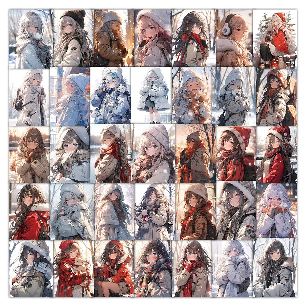 Anime Girl Winter Stickers - 10/30/60pcs Cute Cartoon Decals for Laptop, Phone, Suitcase, Scrapbook