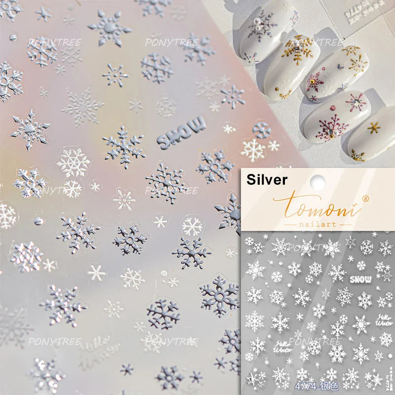 Winter Snowflake Nail Art Stickers Rhinestone Decals