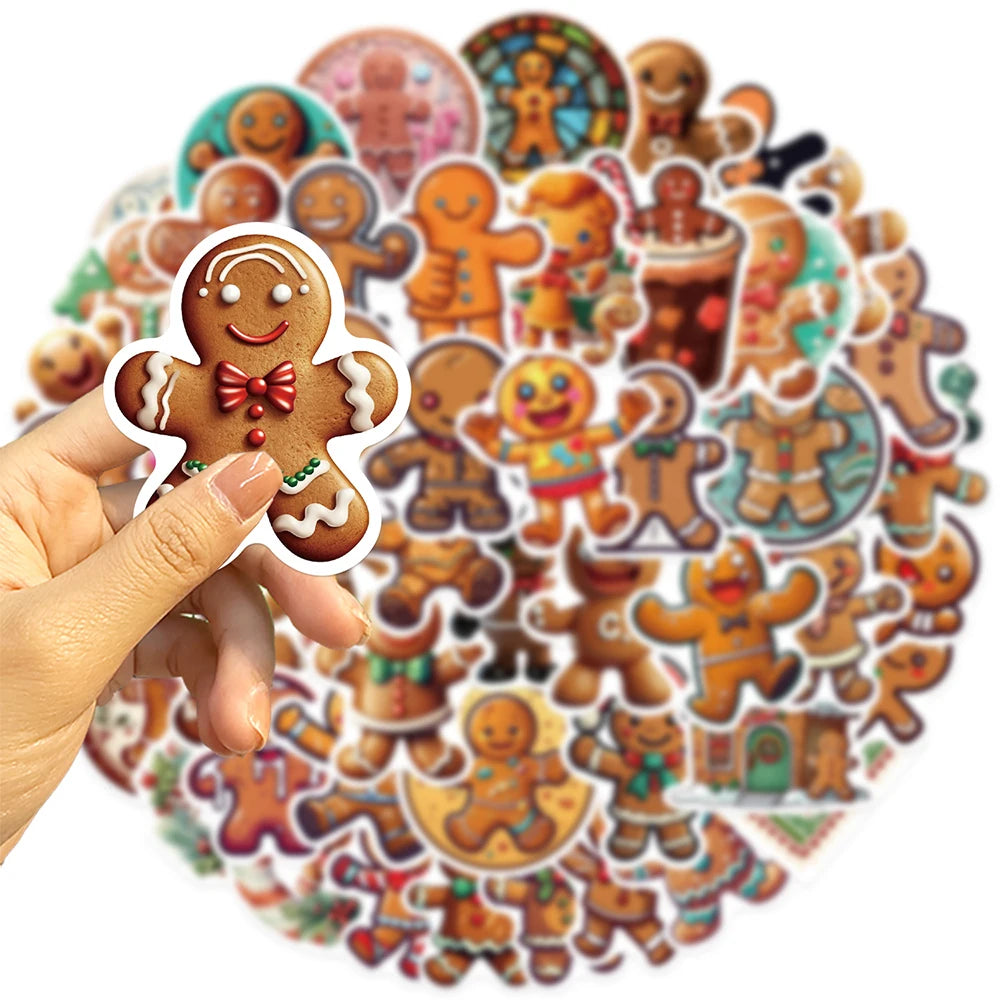 10/30/50PCS Christmas Gingerbread Man Cartoon Stickers Decals Gift Waterproof Laptop Luggage Fridge Phone Suitcase Bike DIY Toys