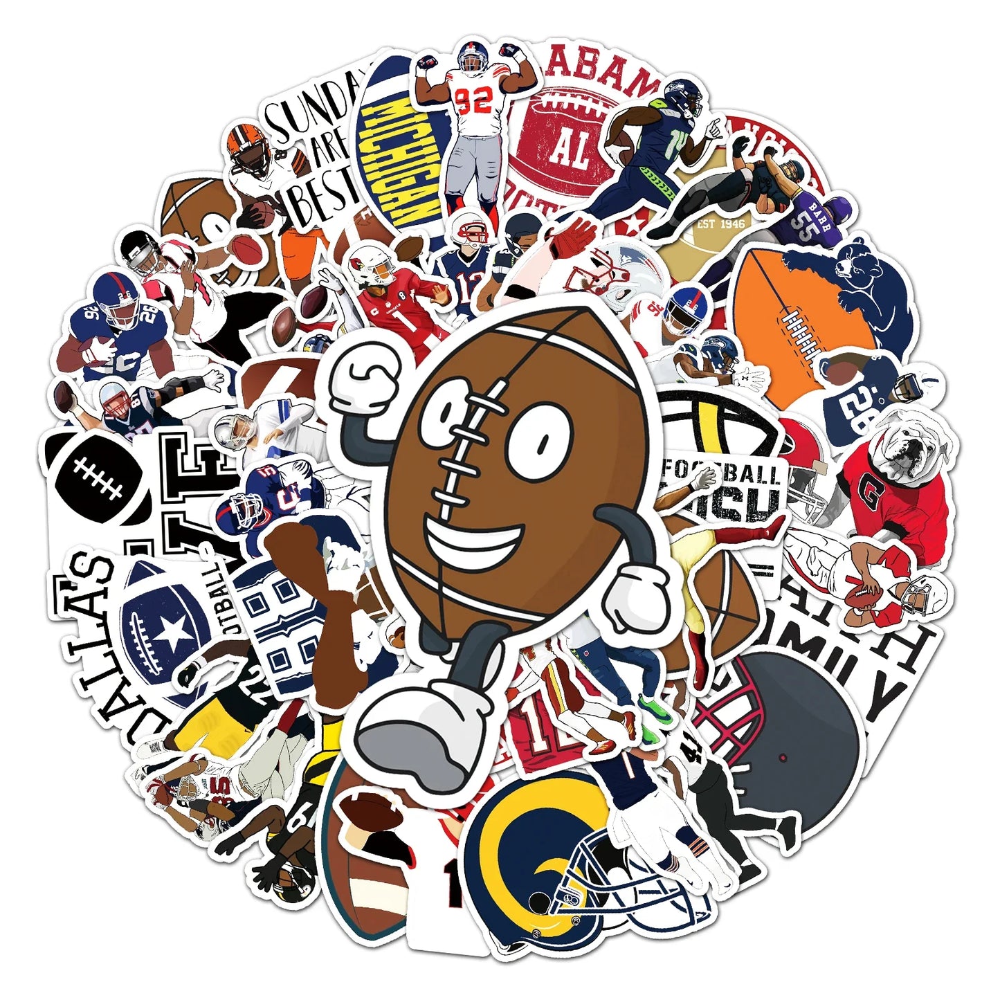 50Pcs Rugby Cartoon Waterproof Vinyl Stickers for Skateboard Snowboard