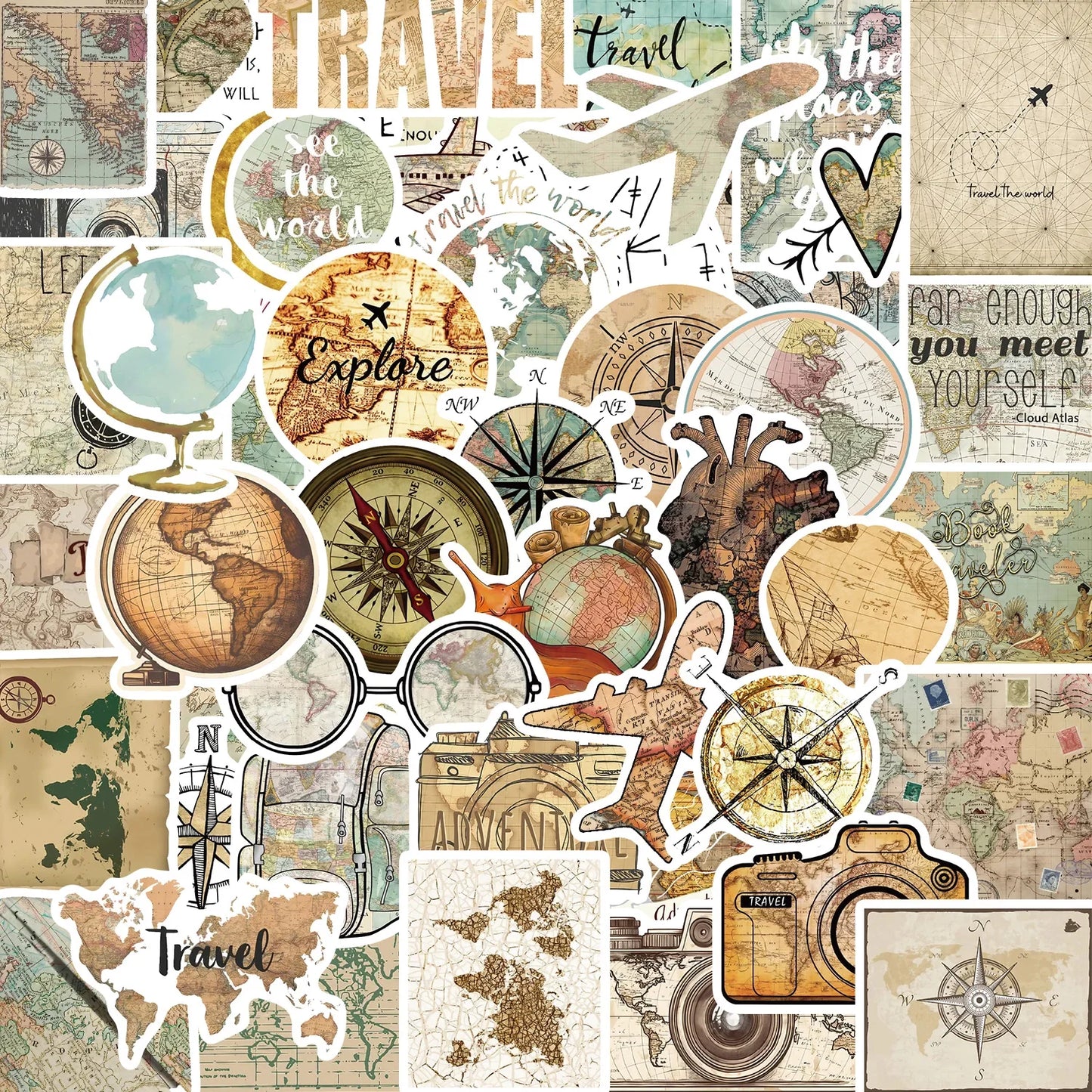 50PCS Travel Map Stickers Waterproof Laptop Luggage Decals