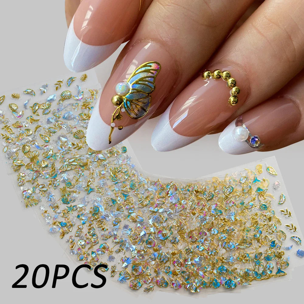 Holographic Butterfly Nail Stickers 3D Glitter Foil 20Pcs