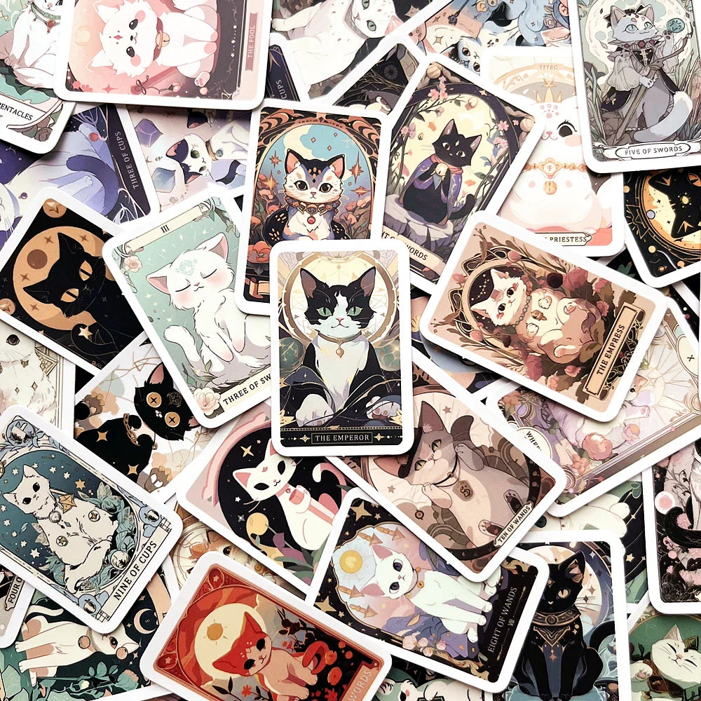 Cartoon Cat Tarot Stickers Waterproof Astrology Decals Scrapbooking Laptop Luggage