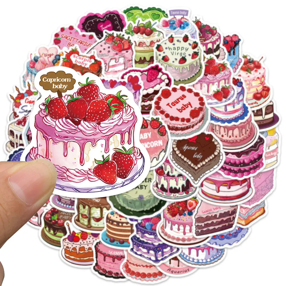 50pcs Cute Cartoon Constellation Cakes Stickers For Kids Adults Water Bottle Laptop Luggage Notebook Waterproof Vinyl Car Decals
