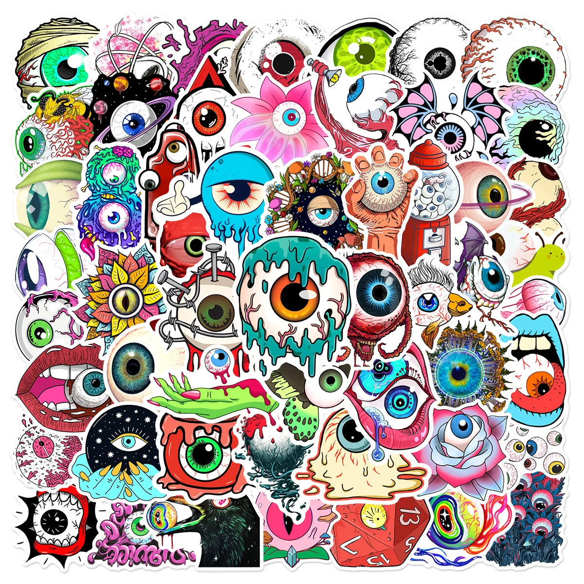 60pcs Punk Horror Eyeball Graffiti Stickers for Helmets, Desktops, Walls, DIY Decor
