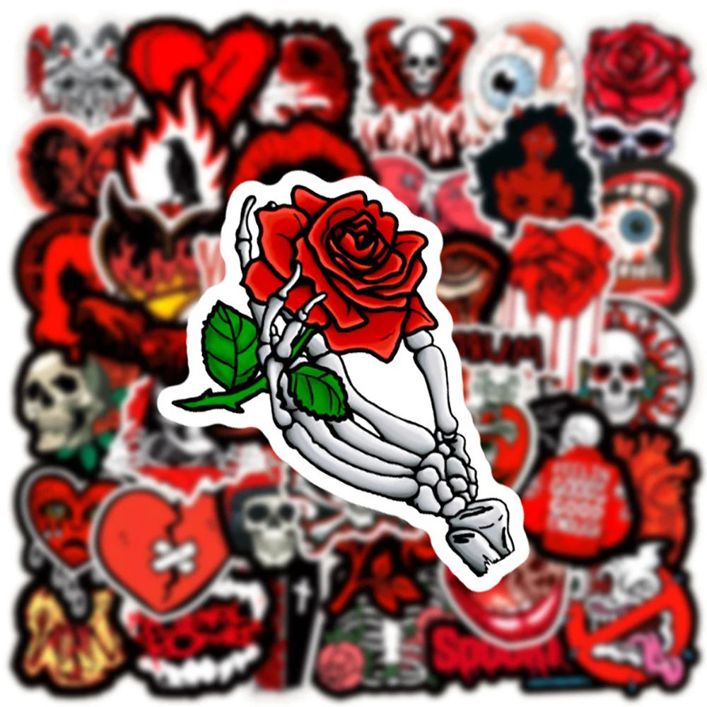 10/30/50PCS Cool Black Red Gothic Skull Horror Stickers Graffiti Toys DIY Fridge Laptop Phone Notebook Luggage Car Sticker Gift