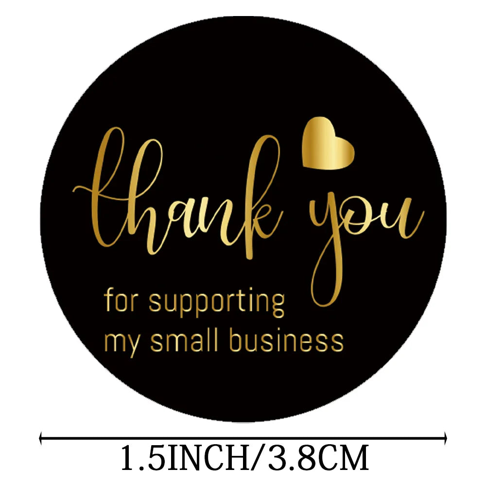 500pcs/roll 4 Designs Black Thank You Sticker 1.5 inch for Supporting My Small Business Sticker Sealing Labels for Packaging