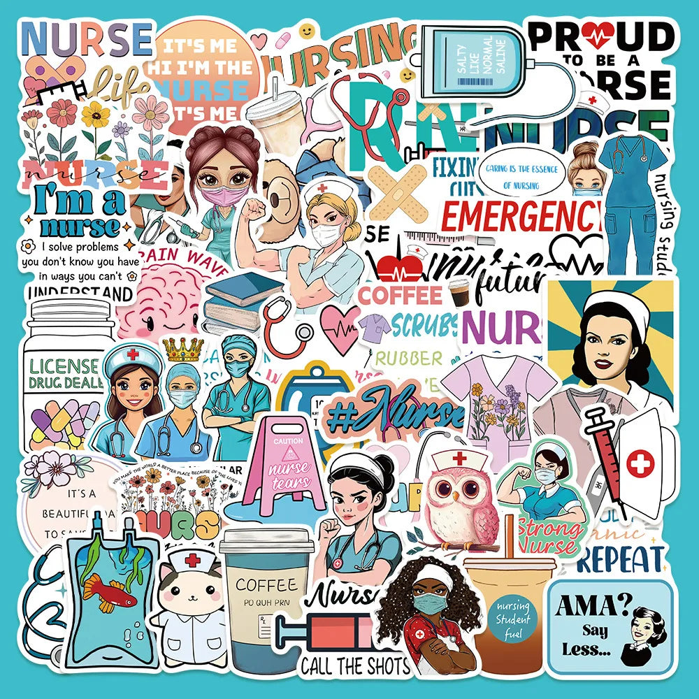 50Pcs Cartoon Medical Staff Stickers for Helmet, Wall, DIY Decoration