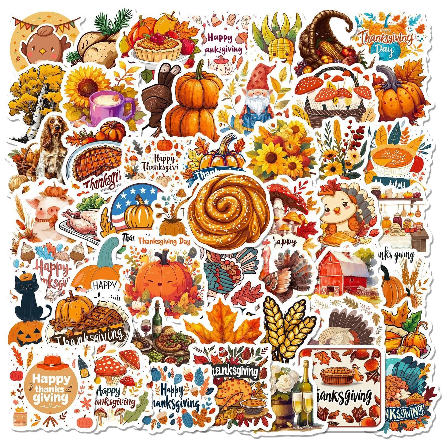 50Pcs Cartoon Thanksgiving Wheat Graffiti Stickers for Helmet Wall DIY Decoration