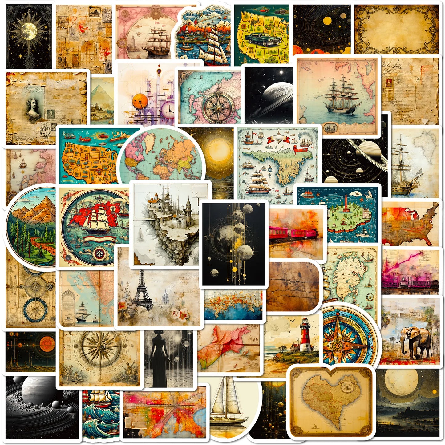 Retro World Map Stickers: Waterproof Travel Luggage, Water Bottle, Phone, Laptop, Guitar, Scrapbooking (10/25/50pcs)