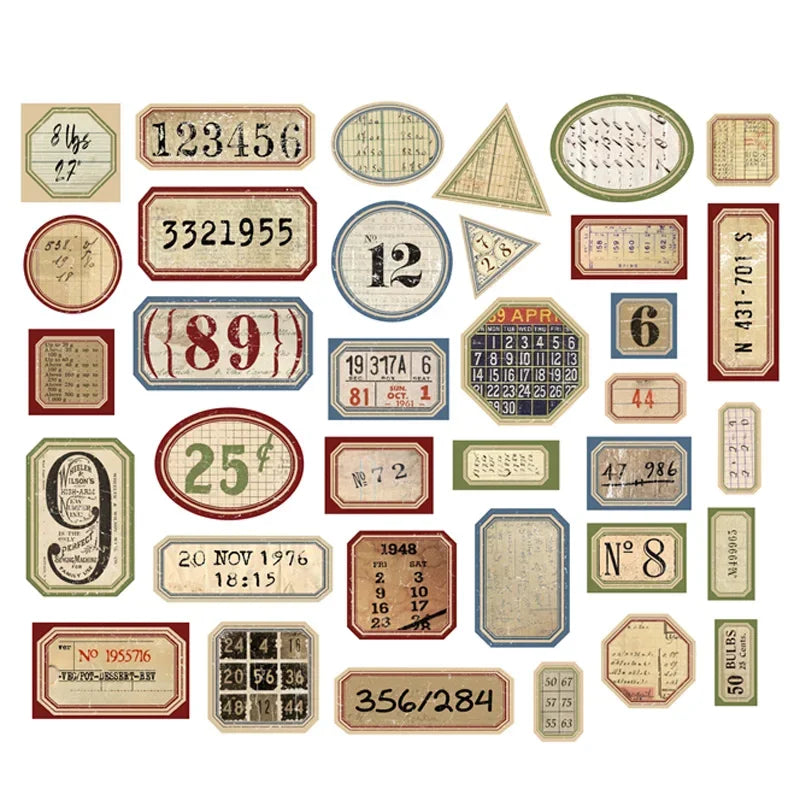 31Pcs Tim Holtz Style Number Junk Journal Label Vintage Stickers Retro DIY Album Planner Scrapbooking Material Craft Stickers