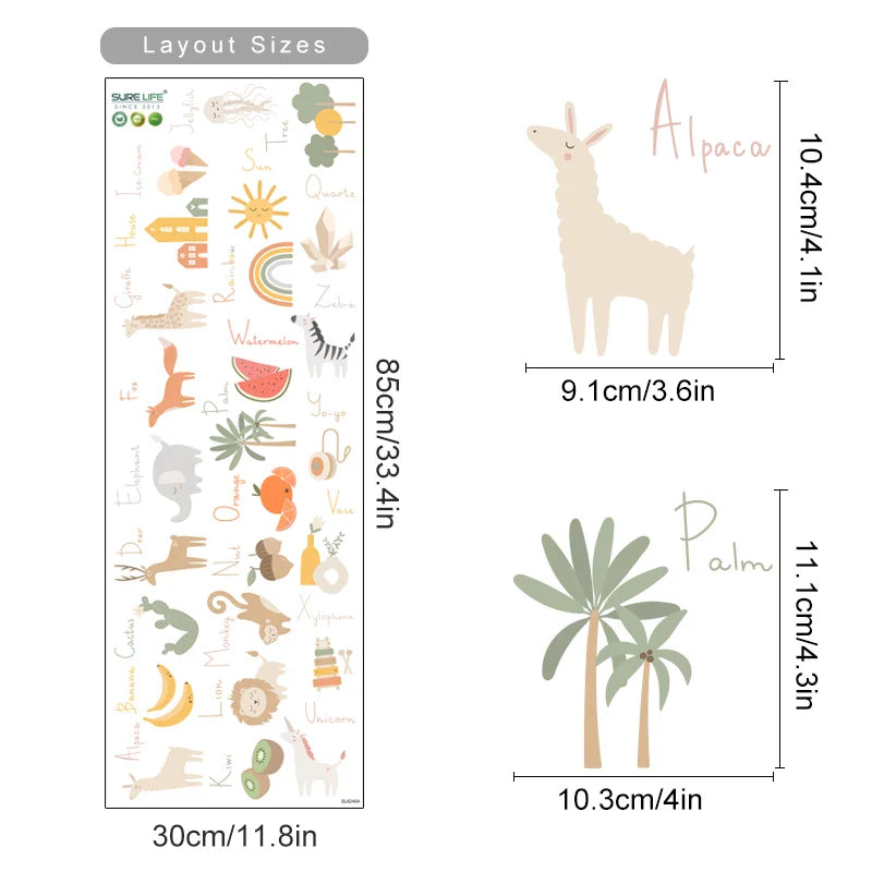 Boho Cute Animal Alphabet Nursery Wall Decals Kids Room Decor