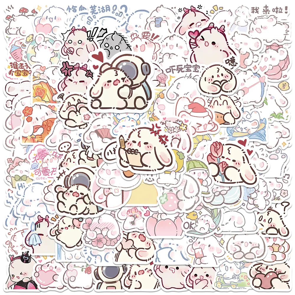 90PCS Kawaii Bunny Stickers for Guitar, Car, Laptop, Phone, Diary, Party Decor