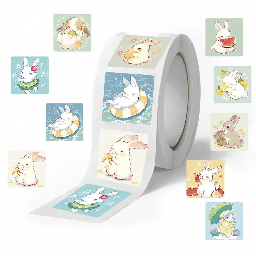 Cartoon Rabbit Stickers Roll - 500pcs Party Labels