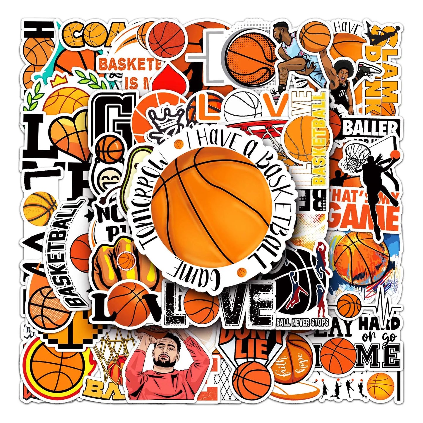 50Pcs Basketball Cartoon Waterproof Vinyl Stickers for Skateboard Snowboard