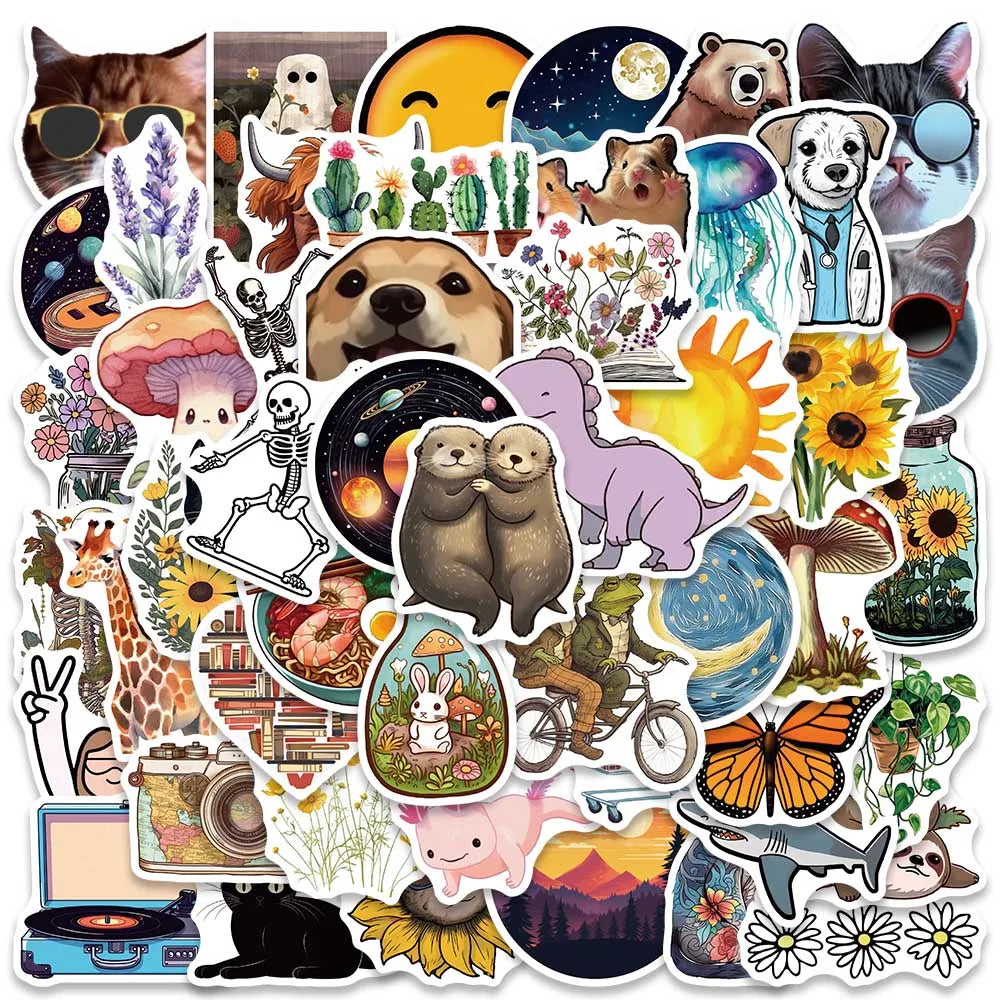 50PCS Cute VSCO Cat Stickers Aesthetic Pack for Laptop, Phone, Skateboard, Helmet
