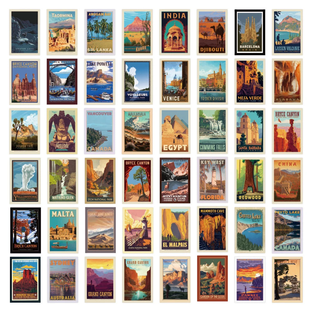10/30/50pcs Cute Cartoon World Landmarks Aesthetic Poster Stickers Decals Notebook Skateboard Laptop Phone Decoration Sticker