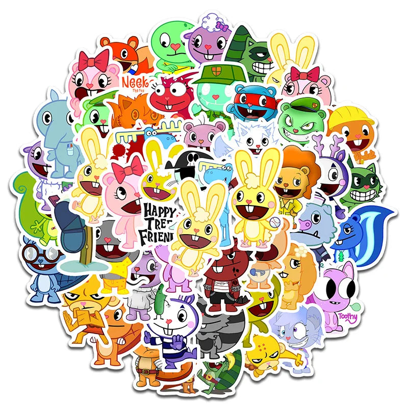 50pcs Happy Tree Friends Stickers for Laptop, Phone, Suitcase, Water Bottle, Scooter, Refrigerator