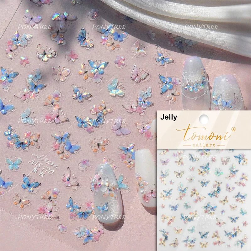 5D Rose Butterfly Nail Stickers - Self Adhesive Decals
