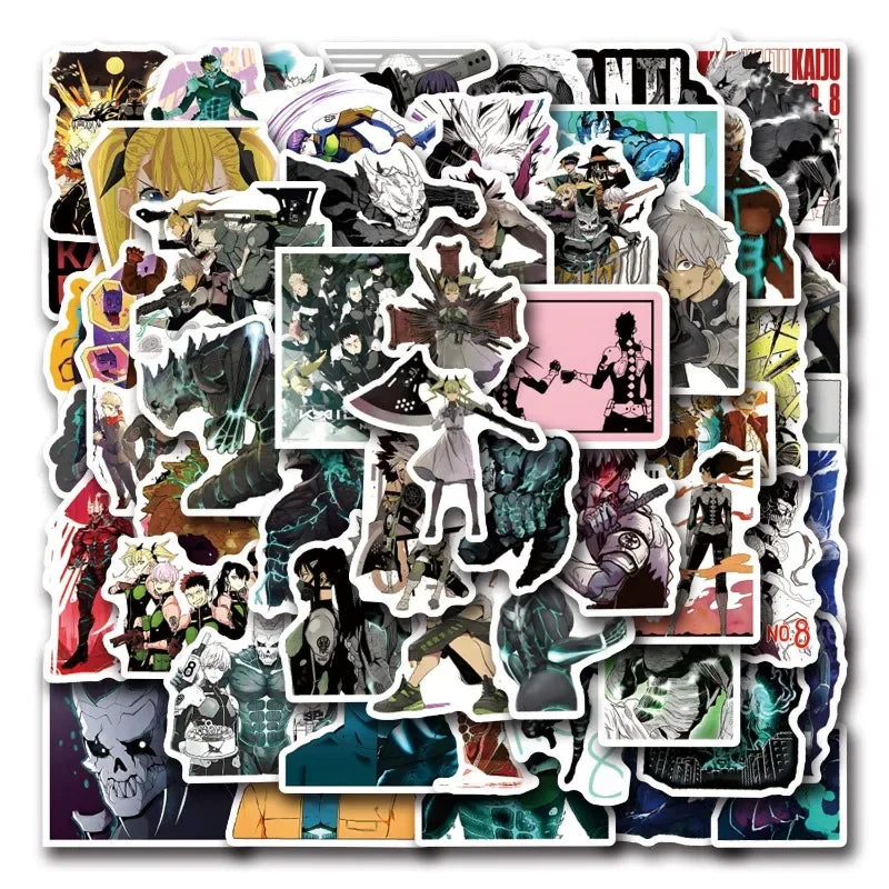 Kaiju No. 8 Anime Stickers (50pcs) for Luggage, Water Cup, Phone, Laptop, Scooter, Refrigerator Decoration