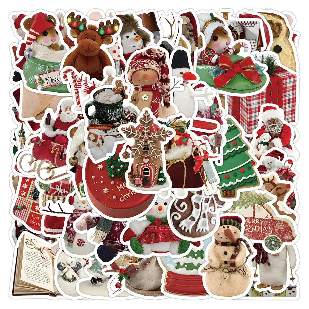 Funny Christmas Cartoon Stickers Pack - Waterproof, Decorative for Luggage, Notebook, Phone, Helmet, Kids Toys