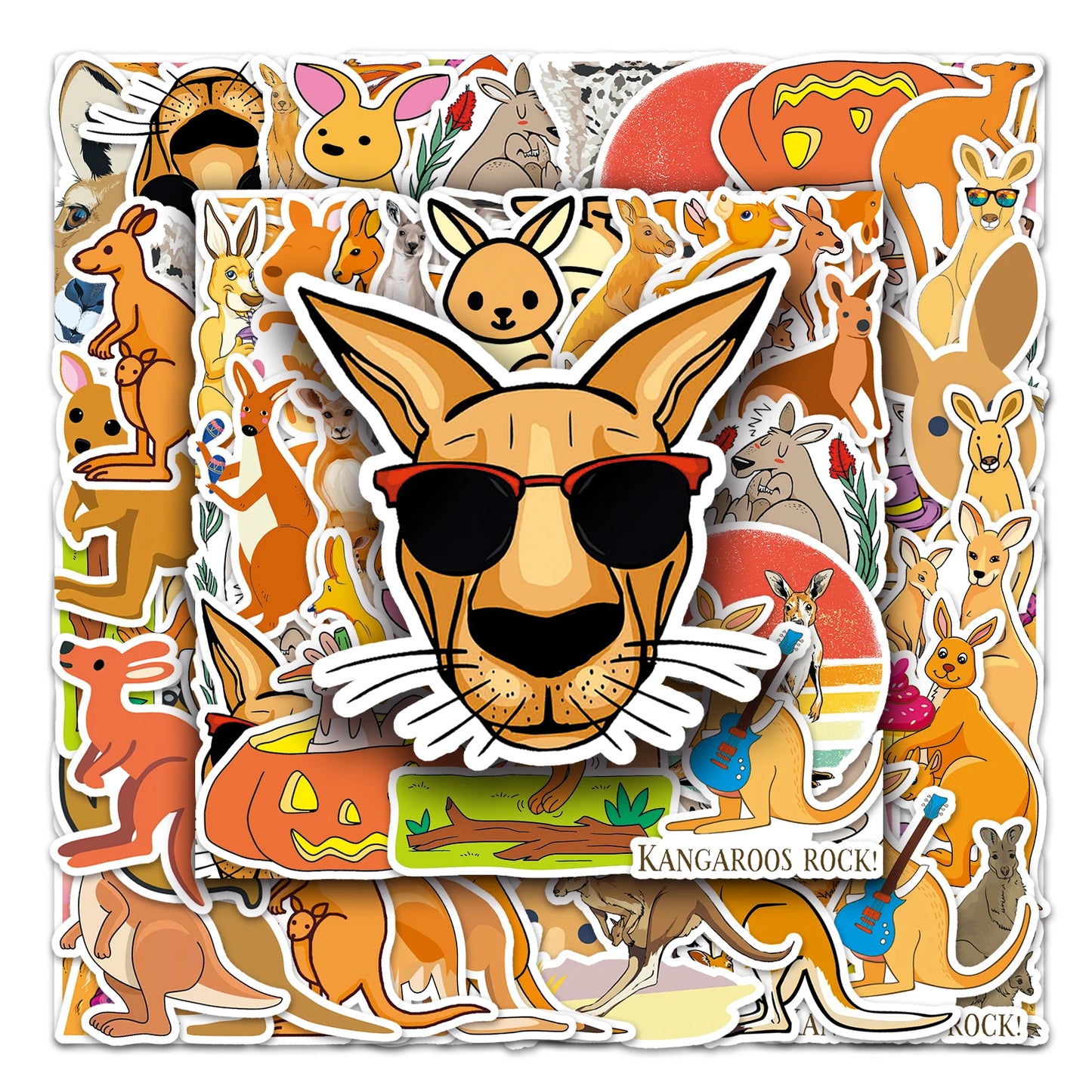 50Pcs Kangaroo Cartoon Waterproof Vinyl Stickers for Skateboard Snowboard