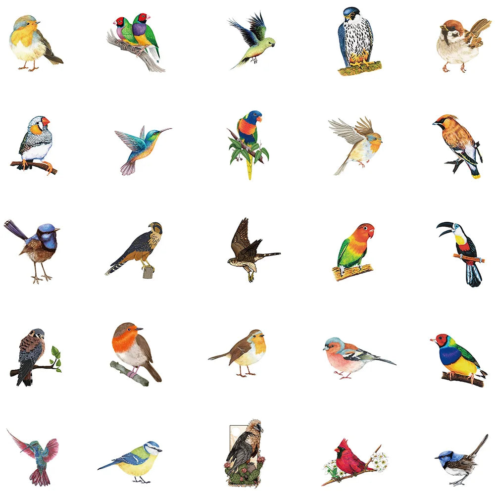 50pcs Cute Colorful Birds Animal Sticker Waterproof Graffiti For Phone Water Bottle Laptop Bicycle Car Decals Kids Toy