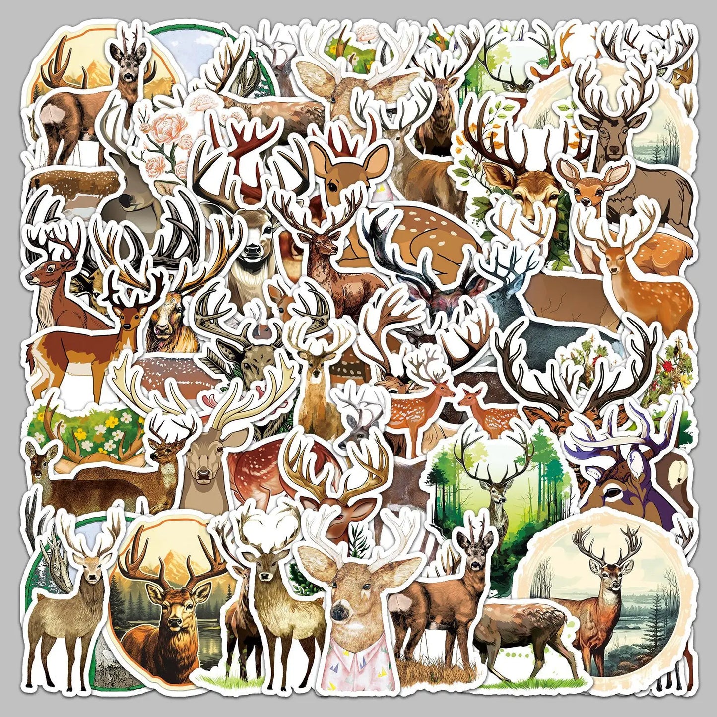 50pcs Cartoon Deer Stickers for Helmet, Wall, DIY Decoration