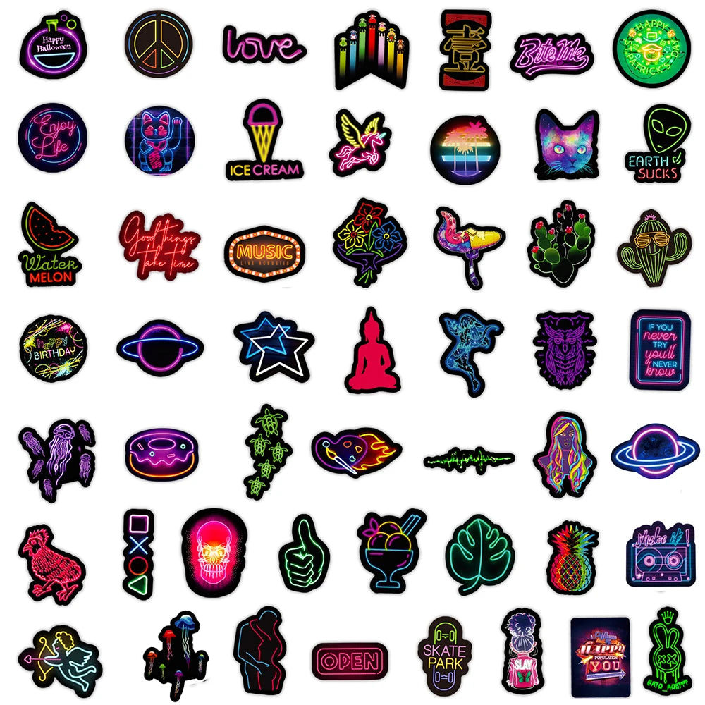 10/30/50/100pcs Fresh Neon Light Sticker Packs