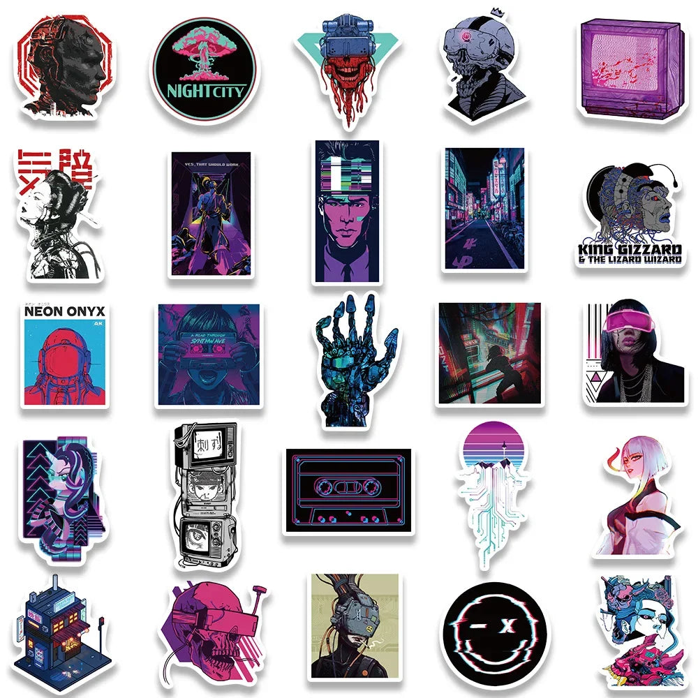 10/25/50Pcs Cartoon Cool Cyberpunk Sticker Packs