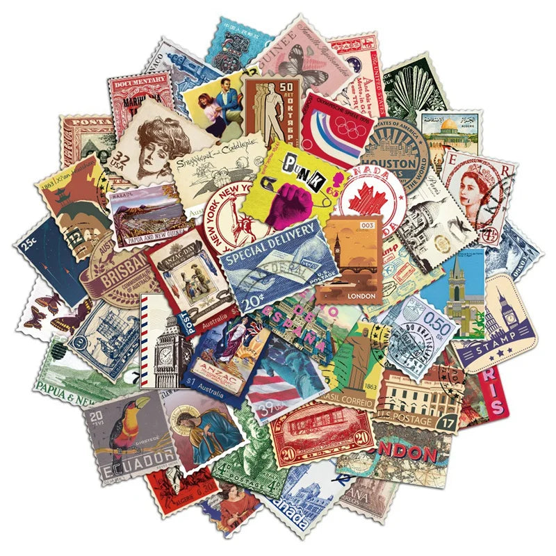 Vintage Postage Stamp Stickers for Scrapbooking and Journaling