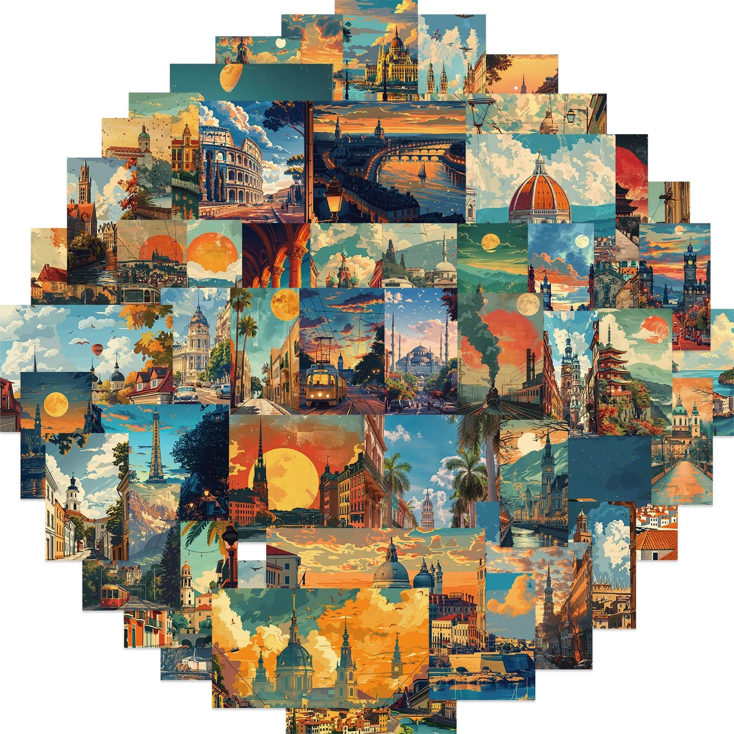 50pcs Retro Landscape Stickers: Aesthetic Scrapbook Decor