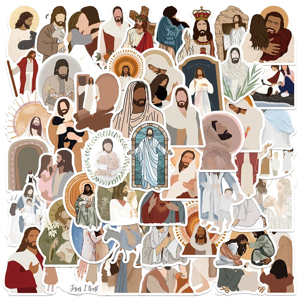 52PCS Jesus Christian Prayer Stickers Vinyl Decals for Luggage, Notebook, DIY Toys
