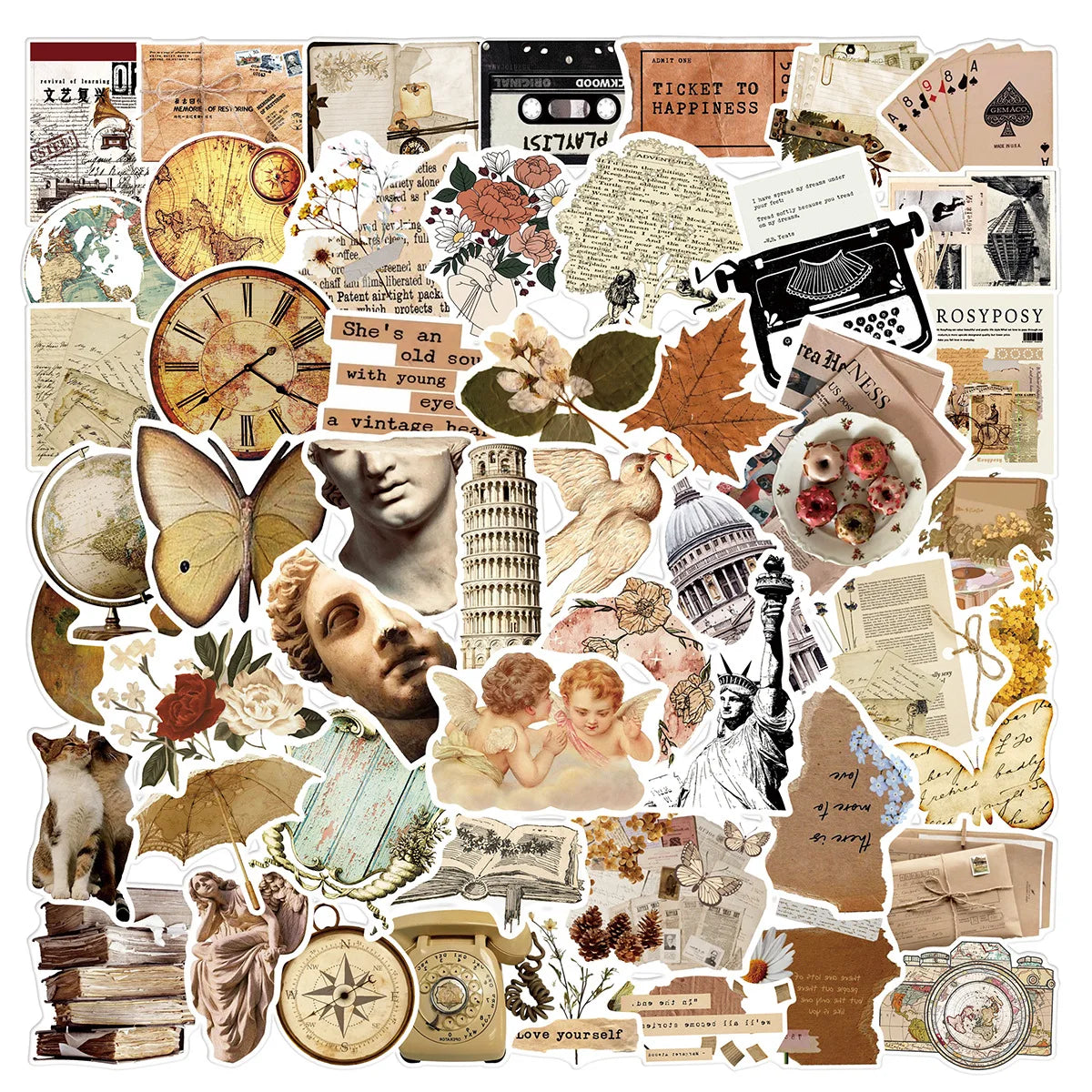 Retro Vintage Art Stickers Aesthetic Decals for Laptop, Phone, Fridge, Luggage, Water Bottle, Scrapbook, Car - 10/25/50pcs