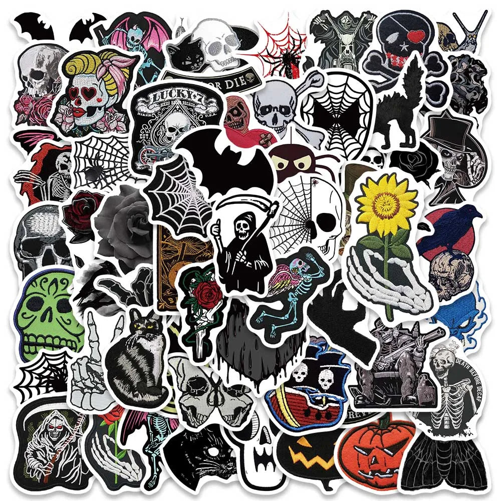 60PCS Skull Halloween Waterproof Stickers for Suitcase, Notebook, Skateboard, Refrigerator, Helmet