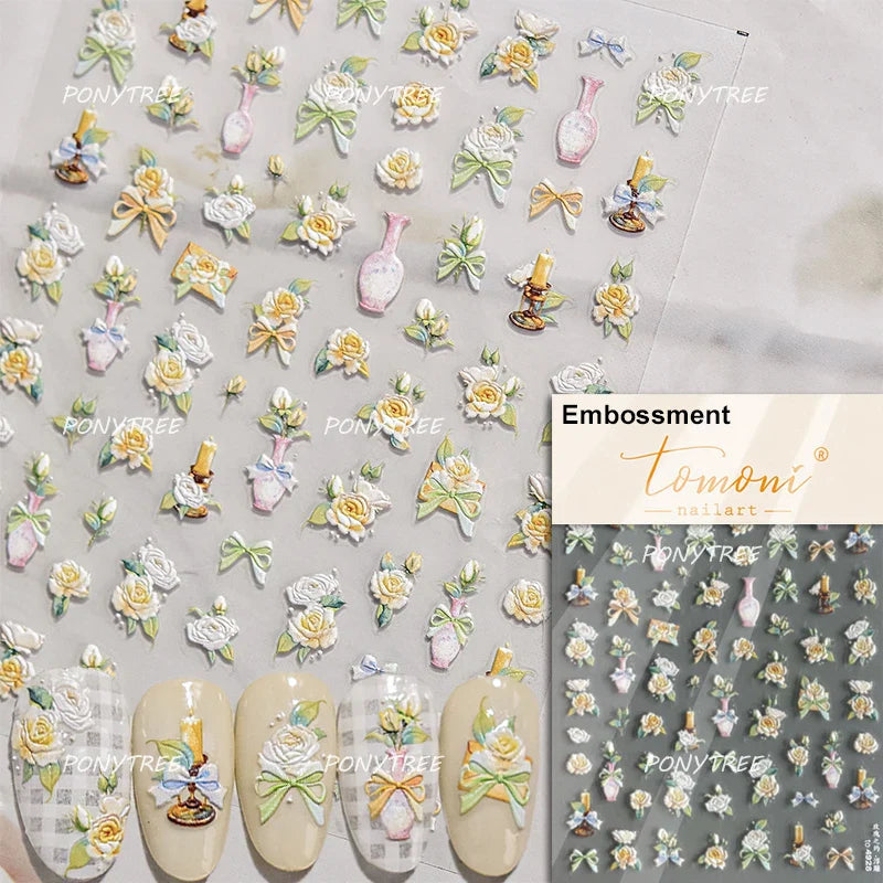 White Trumpet Creeper Nail Art Stickers 5D Relief Decals