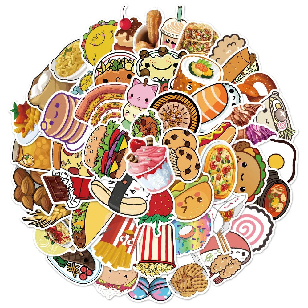 10/30/50PCS Creative Cartoon Food Sticker Packs