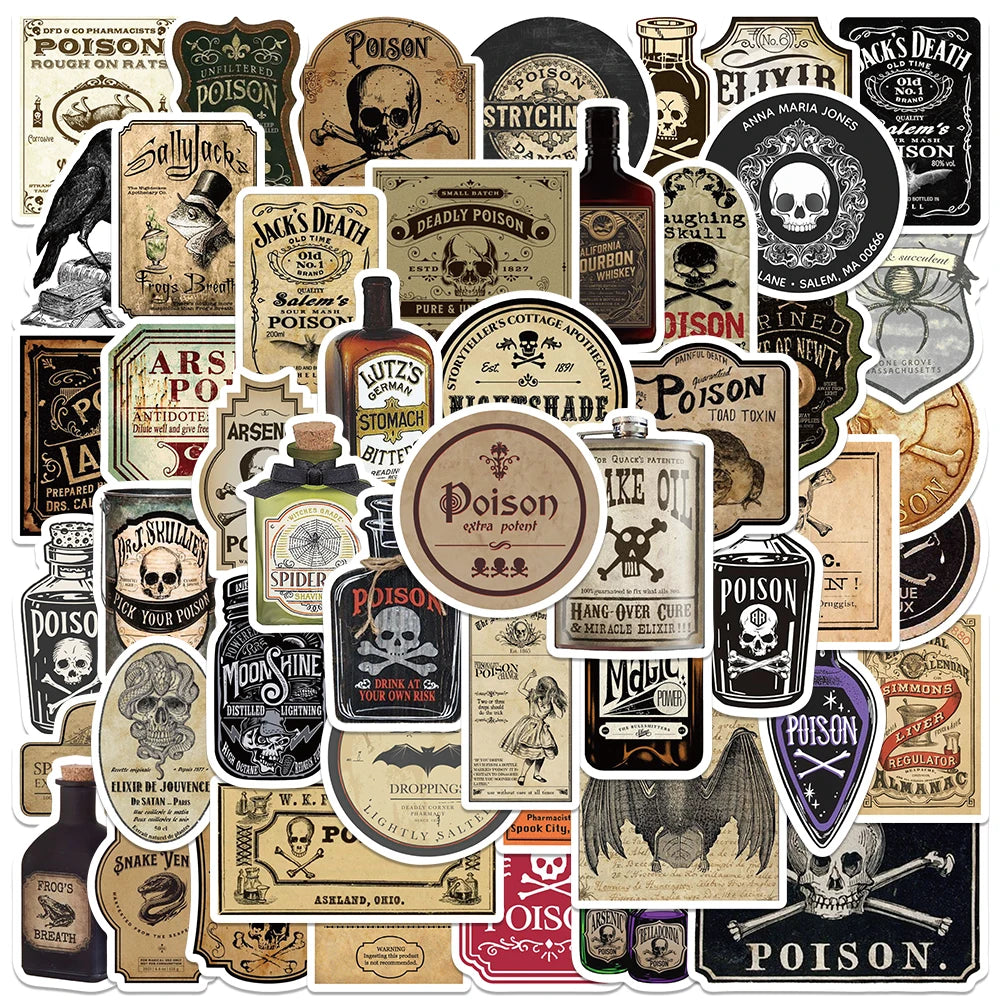 50PCS Gothic Potion Label Stickers for Phone Laptop Luggage Skateboard Toy