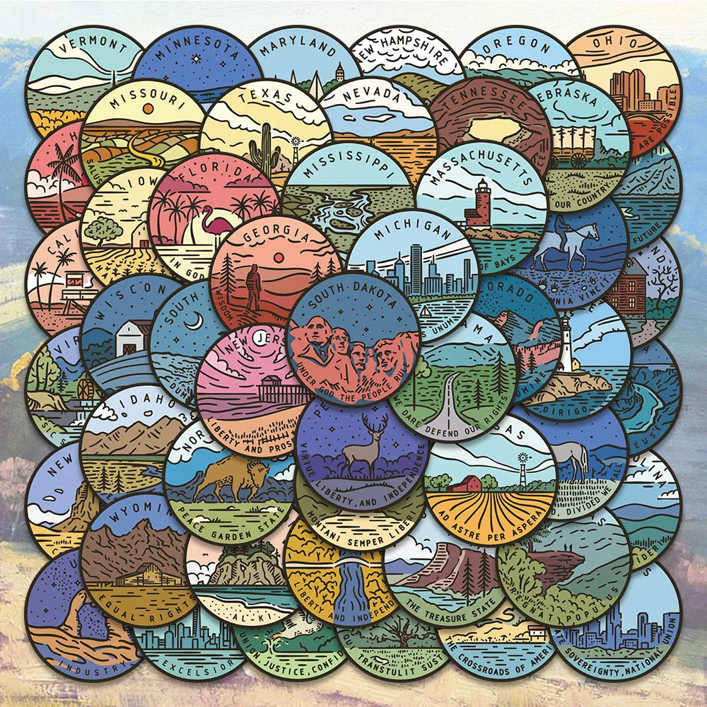 50PCS USA State Tourism Stickers Decals for Kids DIY Scrapbook Laptop Bike