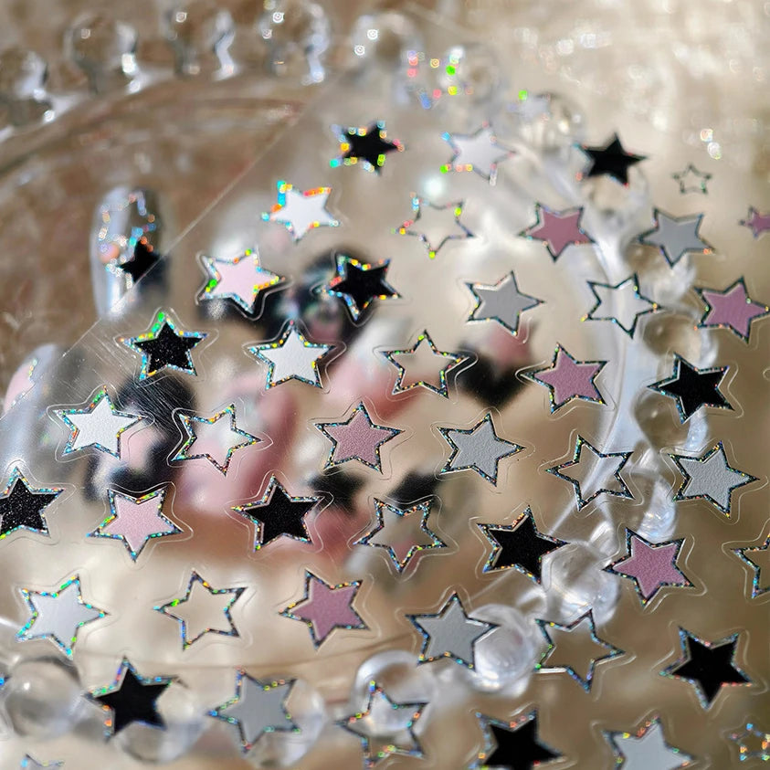 Shiny Star Nail Art Stickers - White, Black, Pink Decals