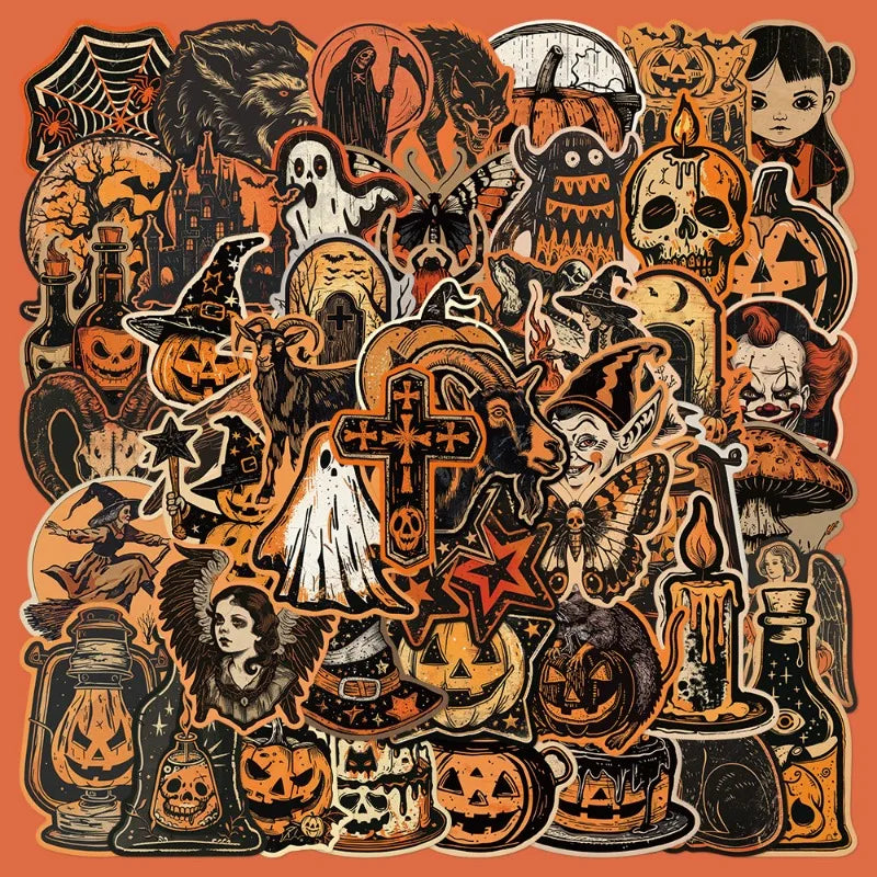 50pcs Gothic Halloween Pumpkin Skull Stickers for Helmet Wall DIY Decoration