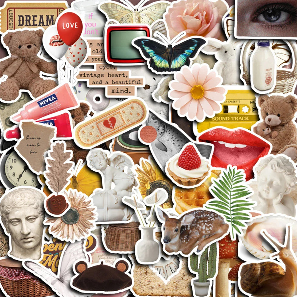 Retro Art Cartoon Stickers Pack - Waterproof Decals for Fridge, Laptop, Luggage