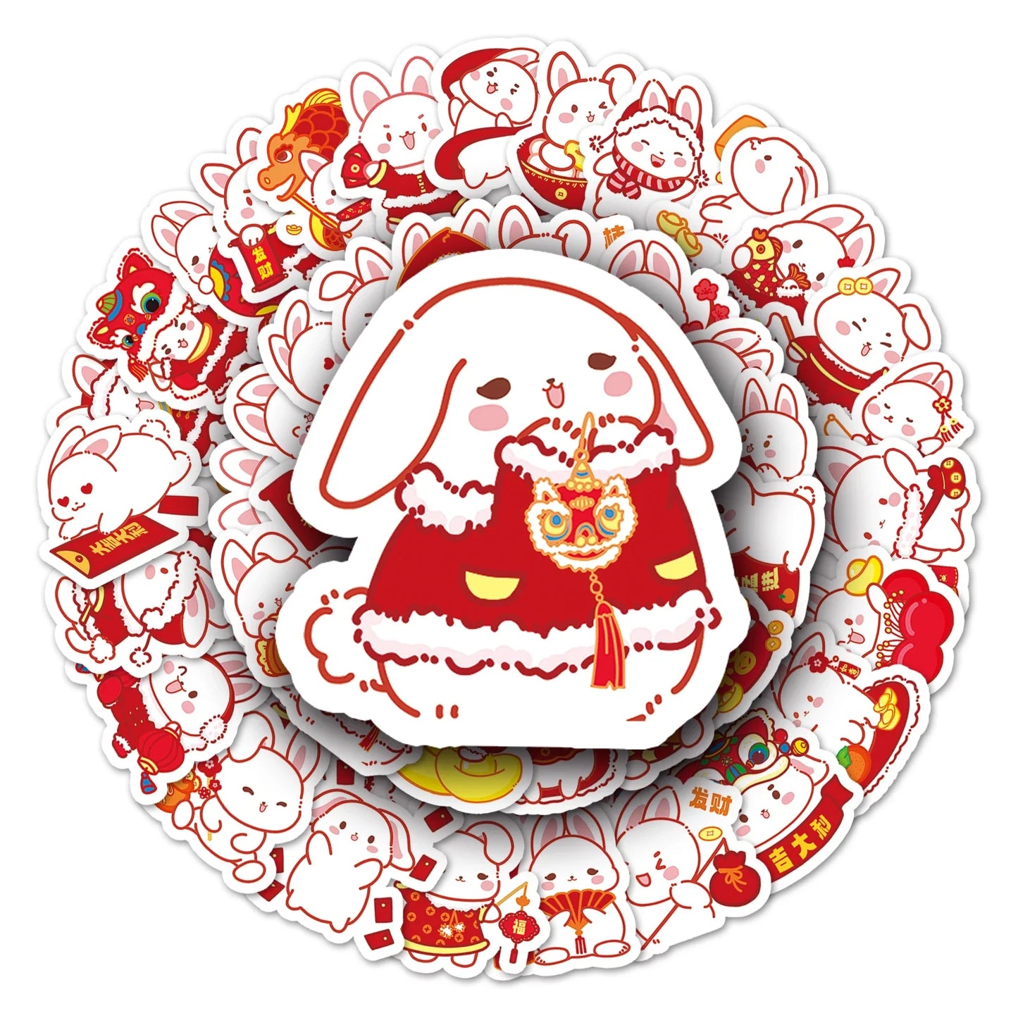 50Pcs Rabbit New Year Cartoon Waterproof Vinyl Stickers for Skateboard Snowboard Home Decor