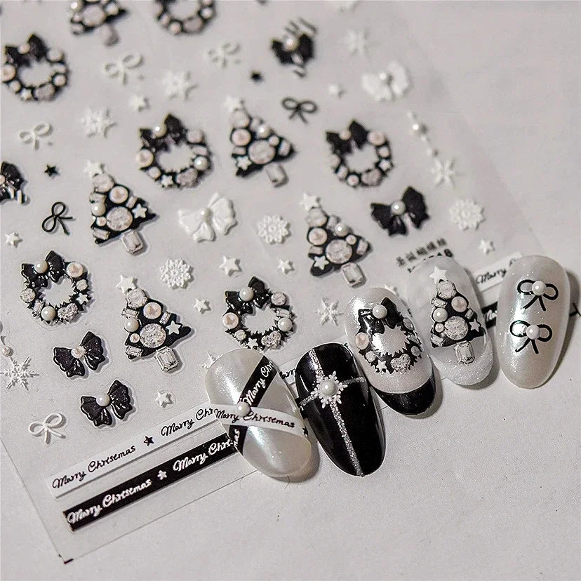 Christmas Nail Art Stickers: Snowflake, Santa, Deer, Rhinestone