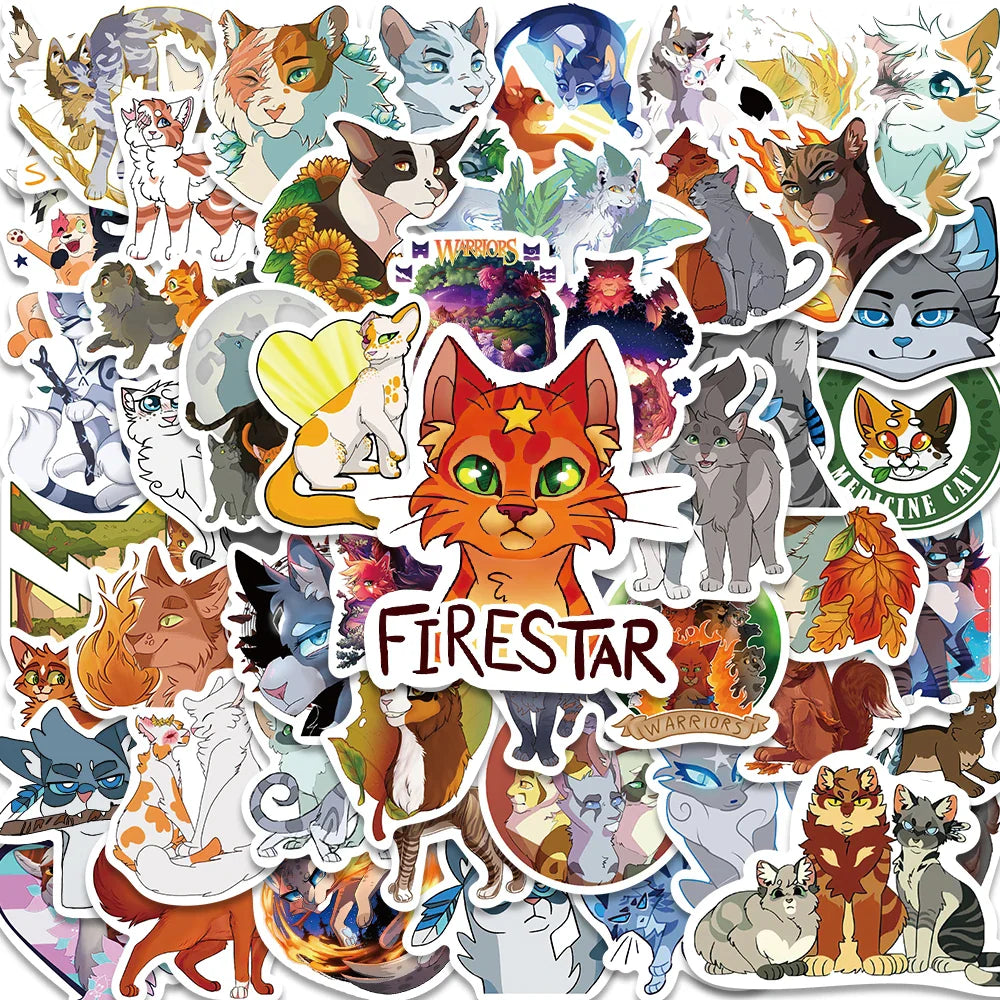 52PCS Cute Cartoon Warrior Cats Firestar Stickers for Laptop, Car, Phone, Kids