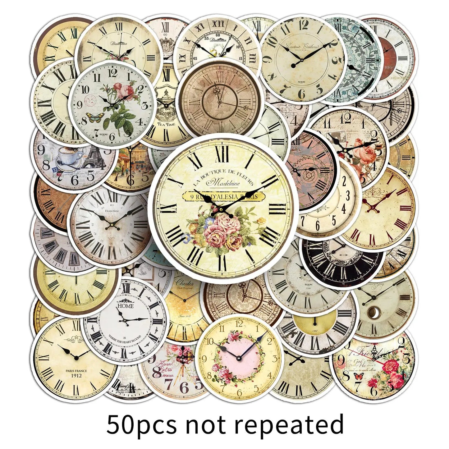 50Pcs Cartoon Pocket Watch Graffiti Stickers for Helmet Wall DIY Decoration