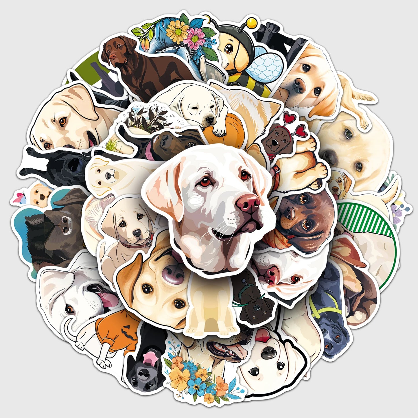 50Pcs Labrador Cartoon Waterproof Vinyl Stickers for Skateboard Snowboard Decals