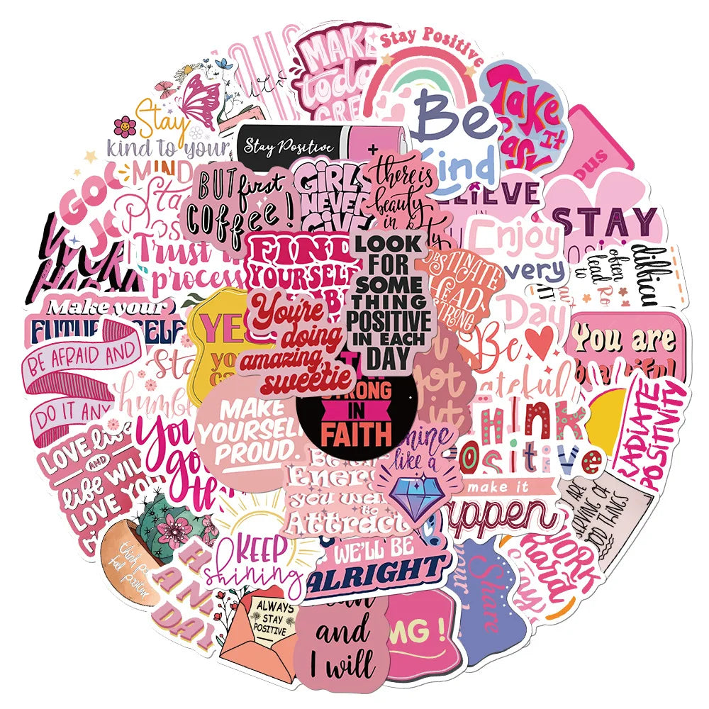 10/50Pcs Cute Pink Inspirational Graffiti Stickers Quote Motivational Phrase Decals Notebook Laptop Phone Aesthetic Decoration
