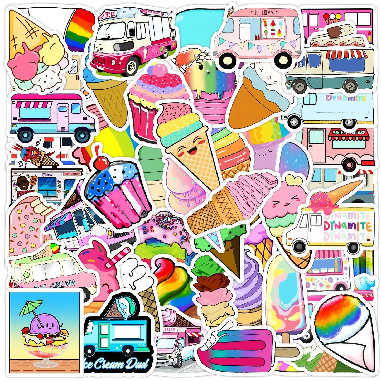 50pcs Summer Ice Cream Graffiti Stickers for Helmet, Wall, DIY Decoration